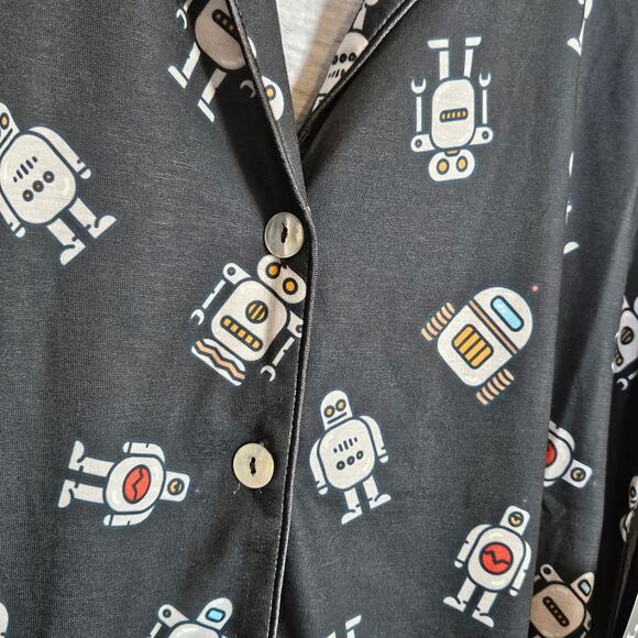 Modcloth x Breakfast for Dinner Long Sleeve Sleep Shirt Robot Print Womens Small - Picture 6 of 9
